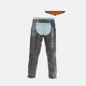 Men's Motorcycle Naked Cowhide Leather Chaps with Slip Pockets and Side Zipper